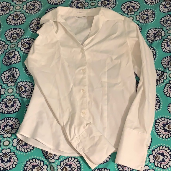 Calvin Klein White V neck Dress Shirt - Picture 1 of 4